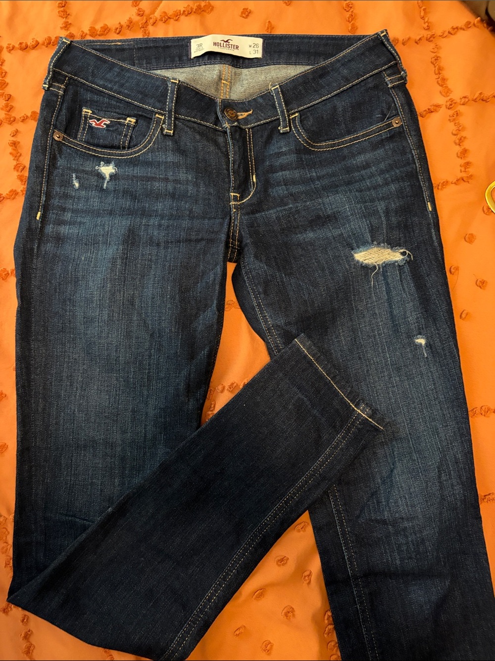 Hollister Women's Dark Indigo Ripped Skinny Jeans